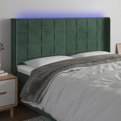 sötétzöld bársony LED-es fejtámla 203x16x118/128 cm