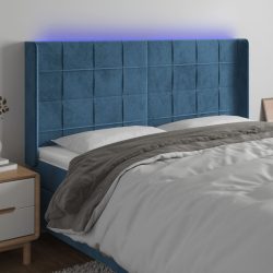 sötétkék bársony LED-es fejtámla 203x16x118/128 cm