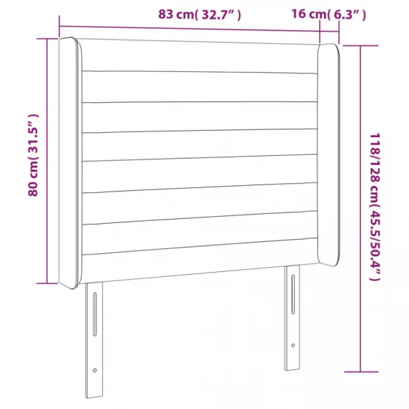 sötétbarna szövet LED-es fejtámla 83x16x118/128 cm