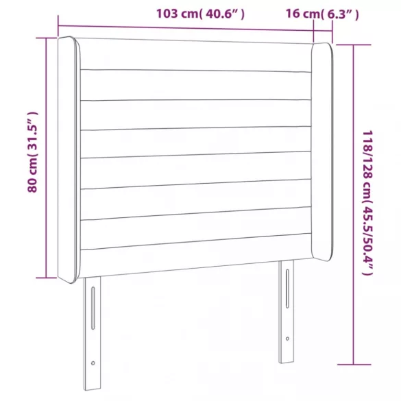 sötétszürke szövet LED-es fejtámla 103x16x118/128 cm