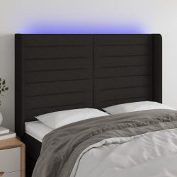 fekete szövet LED-es fejtámla 147x16x118/128 cm