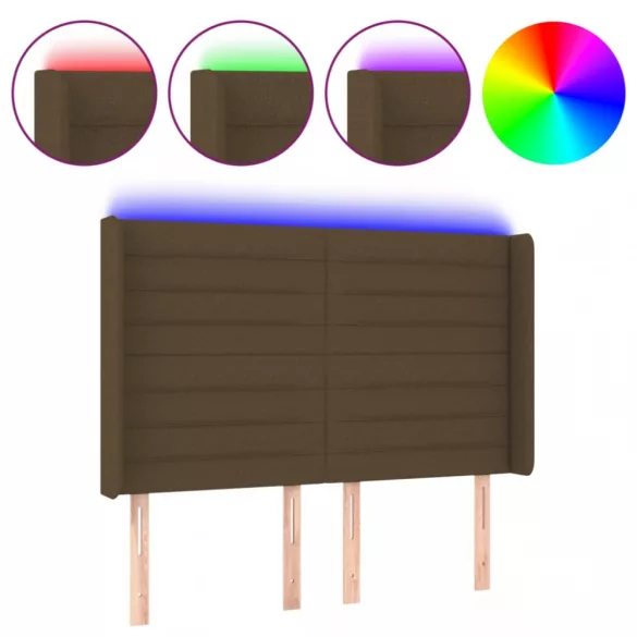 sötétbarna szövet LED-es fejtámla 147x16x118/128 cm