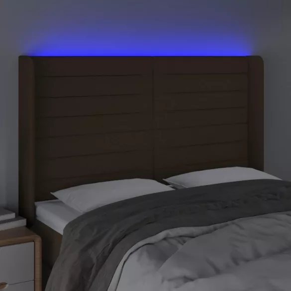 sötétbarna szövet LED-es fejtámla 147x16x118/128 cm