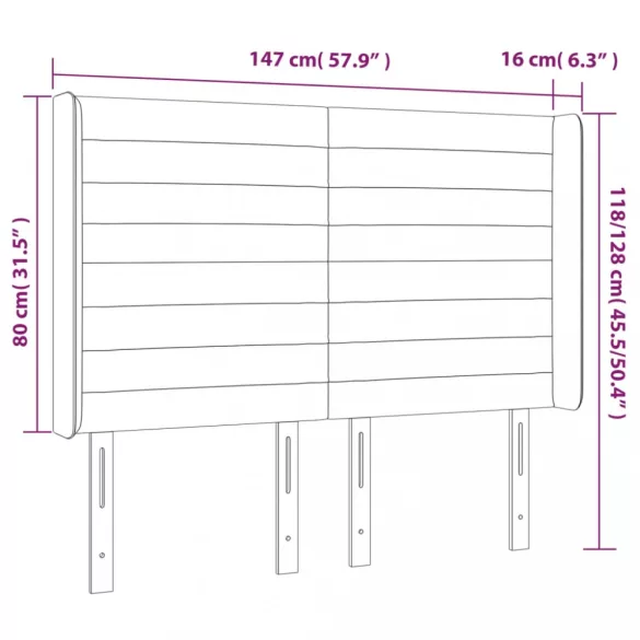 tópszínű szövet LED-es fejtámla 147x16x118/128 cm