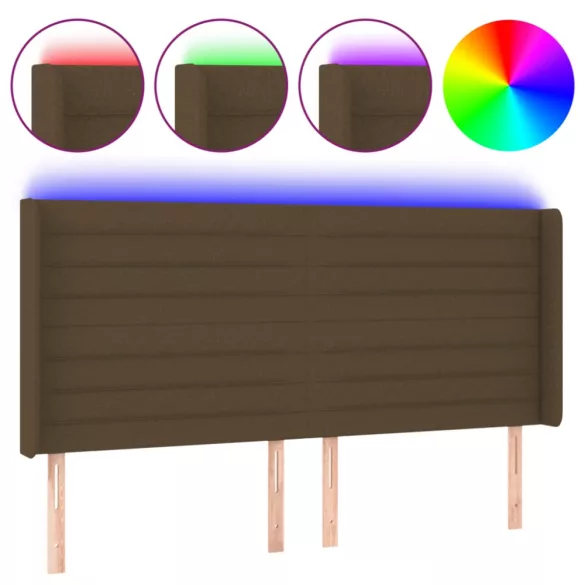 sötétbarna szövet LED-es fejtámla 183x16x118/128 cm