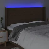 sötétbarna szövet LED-es fejtámla 203x16x118/128 cm