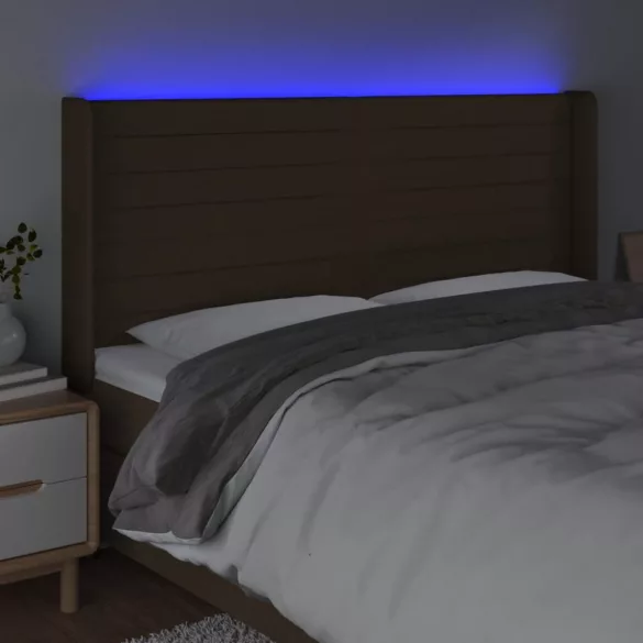 sötétbarna szövet LED-es fejtámla 203x16x118/128 cm