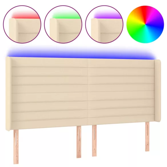 krémszínű szövet LED-es fejtámla 203x16x118/128 cm