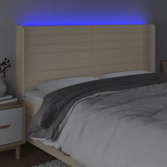 krémszínű szövet LED-es fejtámla 203x16x118/128 cm