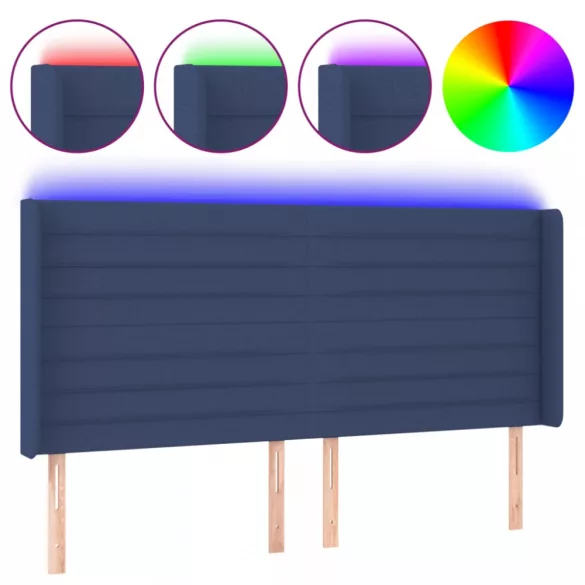kék szövet LED-es fejtámla 203x16x118/128 cm
