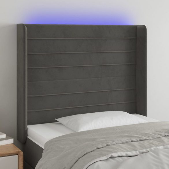 sötétszürke bársony LED-es fejtámla 93x16x118/128 cm