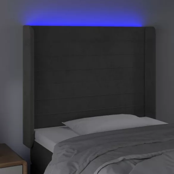 sötétszürke bársony LED-es fejtámla 93x16x118/128 cm