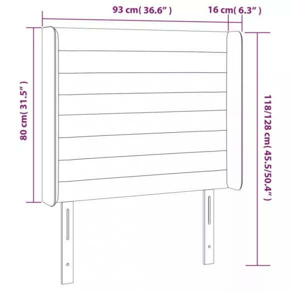 sötétszürke bársony LED-es fejtámla 93x16x118/128 cm