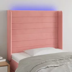 rózsaszín bársony LED-es fejtámla 93x16x118/128 cm