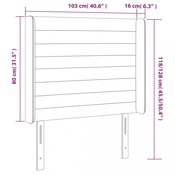 sötétszürke bársony LED-es fejtámla 103x16x118/128 cm