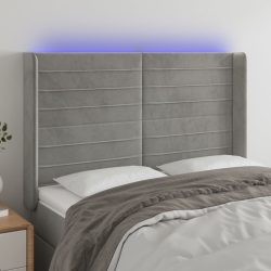 világosszürke bársony LED-es fejtámla 147x16x118/128 cm