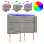 világosszürke bársony LED-es fejtámla 147x16x118/128 cm