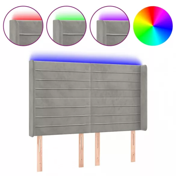 világosszürke bársony LED-es fejtámla 147x16x118/128 cm