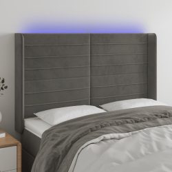 sötétszürke bársony LED-es fejtámla 147x16x118/128 cm