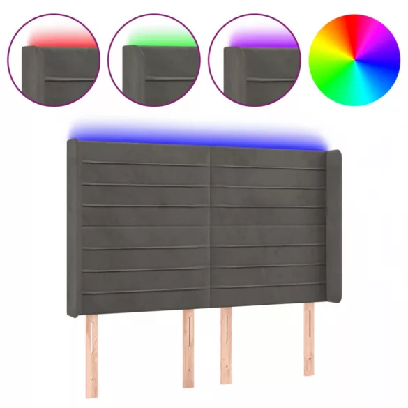 sötétszürke bársony LED-es fejtámla 147x16x118/128 cm