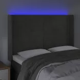 sötétszürke bársony LED-es fejtámla 147x16x118/128 cm