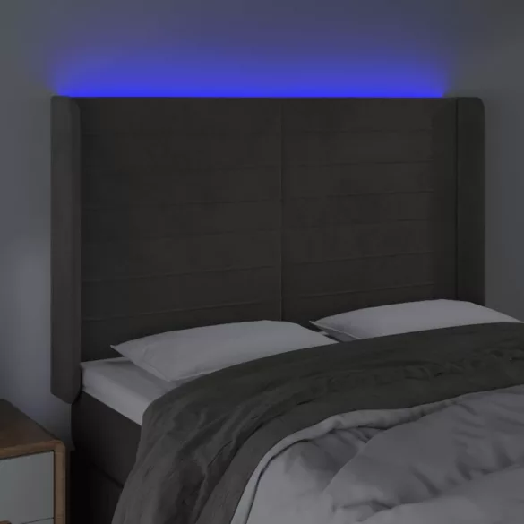 sötétszürke bársony LED-es fejtámla 147x16x118/128 cm