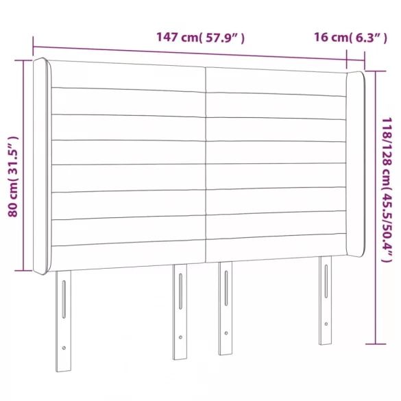 sötétszürke bársony LED-es fejtámla 147x16x118/128 cm