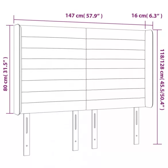 rózsaszín bársony LED-es fejtámla 147x16x118/128 cm