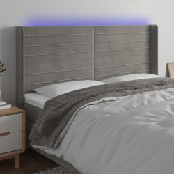 világosszürke bársony LED-es fejtámla 163x16x118/128 cm