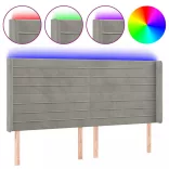 világosszürke bársony LED-es fejtámla 163x16x118/128 cm