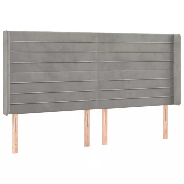 világosszürke bársony LED-es fejtámla 163x16x118/128 cm