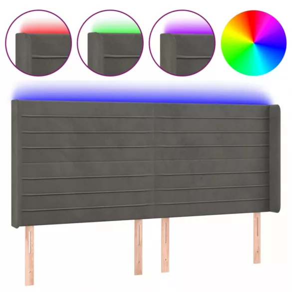 sötétszürke bársony LED-es fejtámla 163x16x118/128 cm