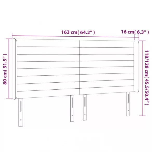 sötétszürke bársony LED-es fejtámla 163x16x118/128 cm