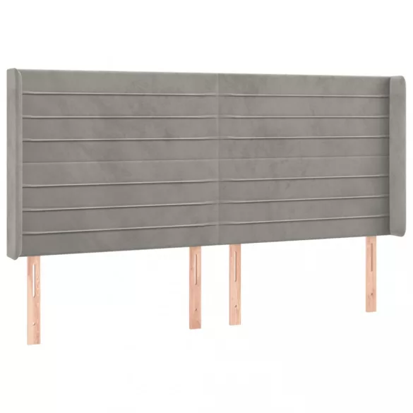 világosszürke bársony LED-es fejtámla 183x16x118/128 cm