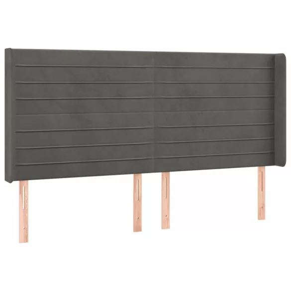 sötétszürke bársony LED-es fejtámla 183x16x118/128 cm