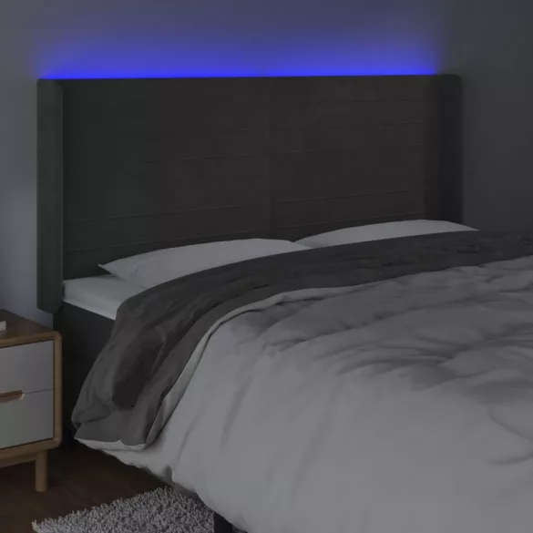 sötétszürke bársony LED-es fejtámla 183x16x118/128 cm