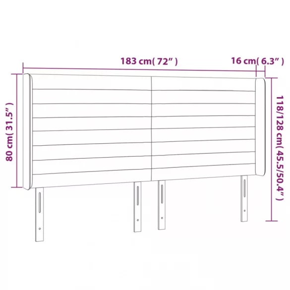sötétszürke bársony LED-es fejtámla 183x16x118/128 cm