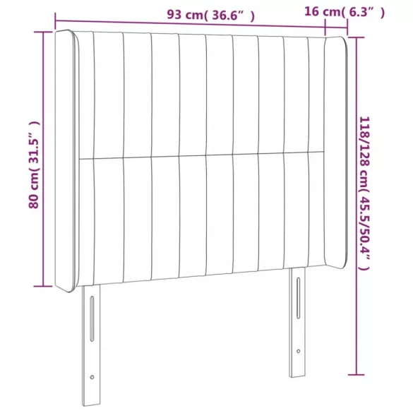sötétbarna szövet LED-es fejtámla 93x16x118/128 cm
