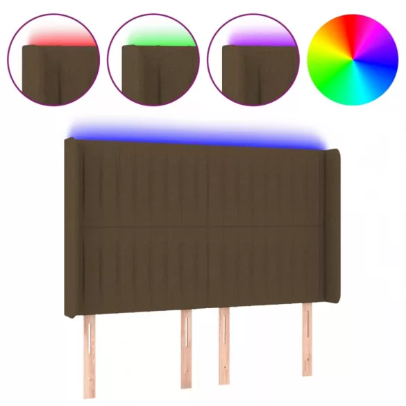 sötétbarna szövet LED-es fejtámla 147x16x118/128 cm