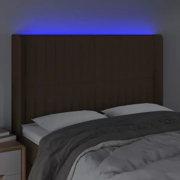 sötétbarna szövet LED-es fejtámla 147x16x118/128 cm