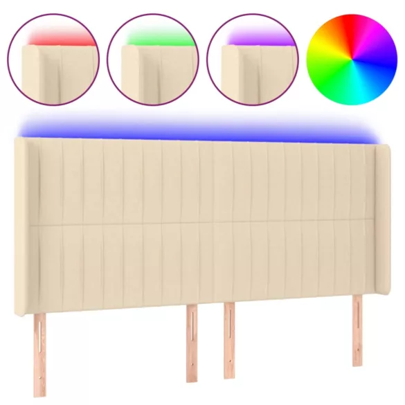 krémszínű szövet LED-es fejtámla szárnyakkal 163x16x118/128 cm