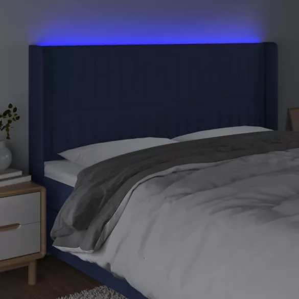 kék szövet LED-es fejtámla 163x16x118/128 cm