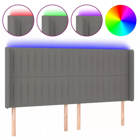 sötétszürke szövet LED-es fejtámla 183x16x118/128 cm
