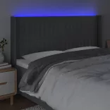 sötétszürke szövet LED-es fejtámla 183x16x118/128 cm