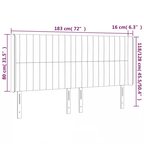 sötétszürke szövet LED-es fejtámla 183x16x118/128 cm