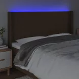 sötétbarna szövet LED-es fejtámla 203x16x118/128 cm