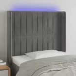 világosszürke bársony LED-es fejtámla 83x16x118/128 cm