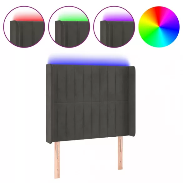 sötétszürke bársony LED-es fejtámla 83x16x118/128 cm