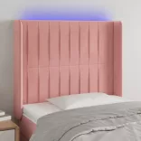 rózsaszín bársony LED-es fejtámla 83x16x118/128 cm