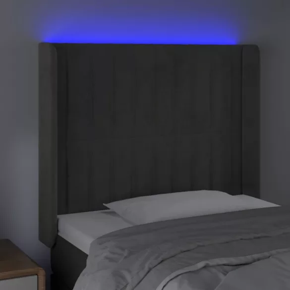 sötétszürke bársony LED-es fejtámla 93x16x118/128 cm
